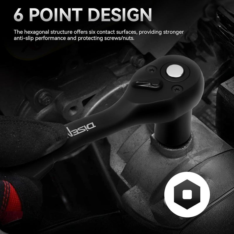 DISEN 57 PCS 1/4" Drive Impact Socket Set Shallow & Deep Socket Set SAE(5/32"-9/16") & Metric(4-15mm) with Universal Joint, Extension Bar, 3/8 to 1/4 Reducer, Ratchet Handle, Adapter - Image 5